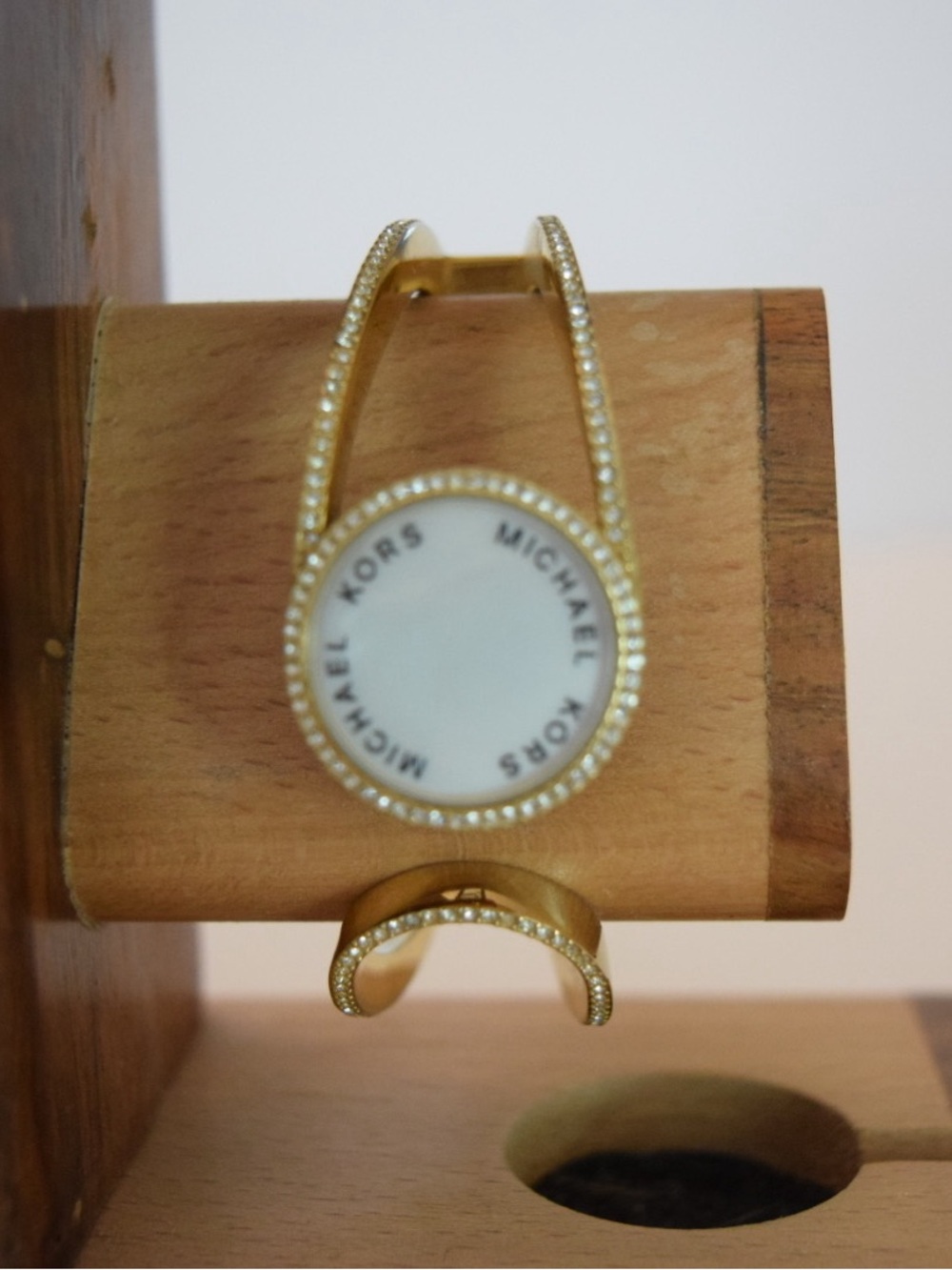 Michael Kors Gold and White Crystal-Trim Bangle Watch